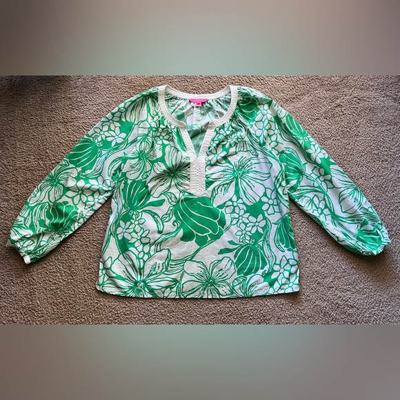 Lilly Pulitzer Sz XL Camryn Tunic in Spearmint Green Kiss My Tulips Top - Picture 6 of 14